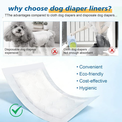 Ypfyed 200 Count Dog Diaper Liners Large Absorbent and Super Soft Dog Diaper Booster Pads for Female Dog Diapers
