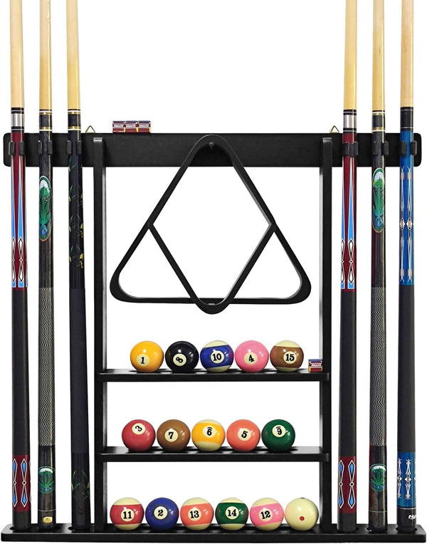 Pool Stick Holder, Solid Wood Cue Stick Holder for Billiard Room, Bar Room, Game Room (Black)