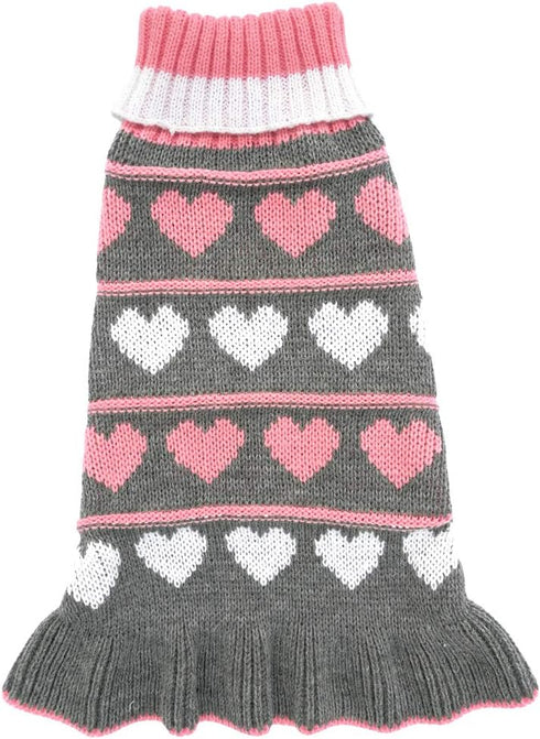 Jecikelon Pet Dog Long Sweater Dress, Knitwear Turtleneck Pullover for Winter Puppy (Grey Heart, X-Small)