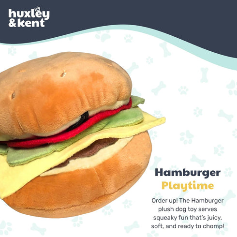 Huxley & Kent Plush Dog Toy - Hamburger, Large, Cute, Funny & Tough with Squeaker for Small & Large Dogs