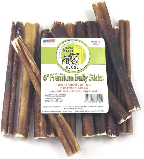 Sancho & Lola's Bully Sticks for Dogs Standard (10 Count) - High-Protein Beef Pizzle Chews, No Antibiotics