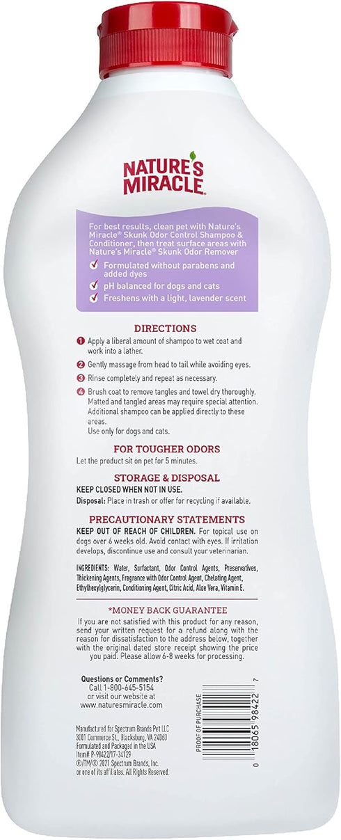 32 Nature's Miracle Skunk Odor Control Shampoo & Conditioner Lavender Scent Ounces, Odor Control Formula
