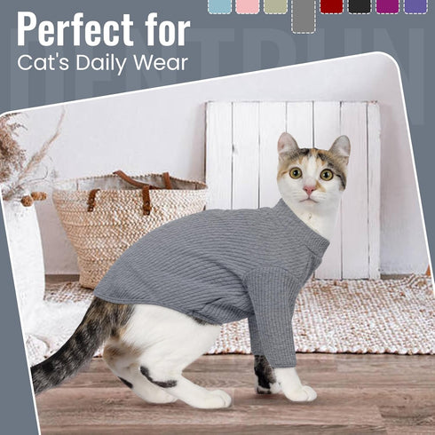 DENTRUN Sphynx Hairless Cats Shirt, Breathable Pullover Turtleneck Sweater, Adorable Cat's Clothes Vest