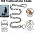 304 Stainless Steel Dog Chain Leash, Heavy Duty Short Lead, DIY Double Dog Leashes (304 S/S 24in x 3mm)