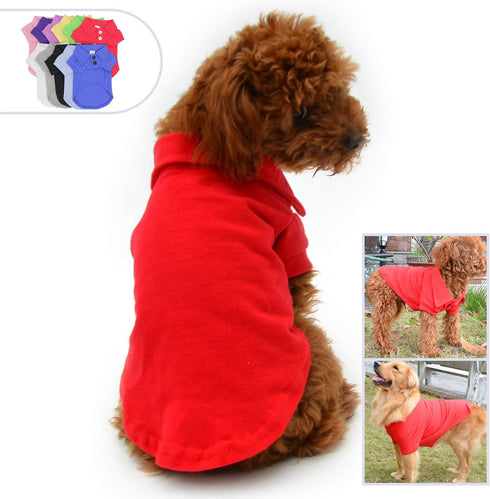 lovelonglong Basic Dog Polo Shirts – Premium Cotton T-Shirts for Large Medium Small Dogs, Red XS, Two-Button Collar