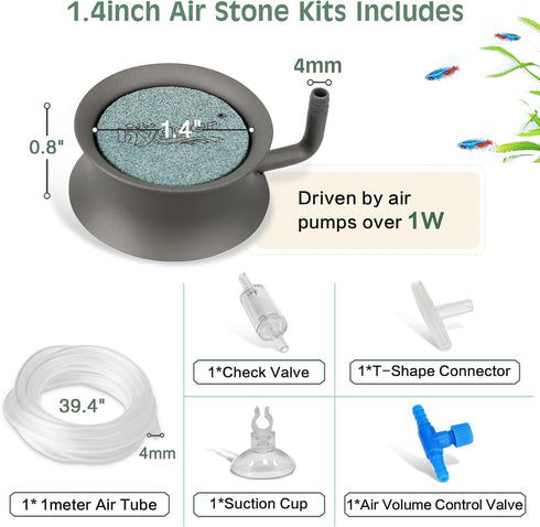 hygger Aquarium Air Stone Kit, Small Nano Bubbles for Fish Tank and Hydroponics, Stainless Steel Bubbler.