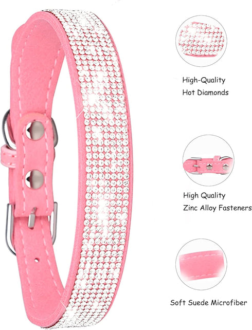 Petank Dog Collar for Small Medium Large Dogs, Bling Girl Dog Collars, Pink Rhinestone Puppy Collars (M, Pink)