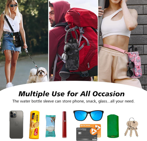32/40/64/87/128 oz 4 AceTreker Water Bottle Carrier Bag, Neoprene Water Bottle Sleeve with Pocket, Sport Water Holder