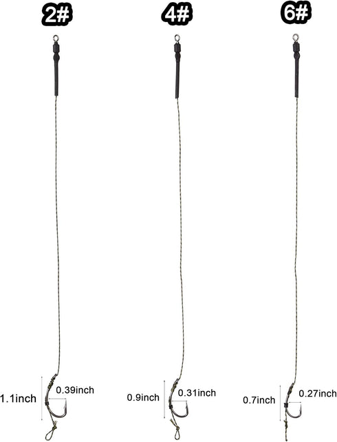 Fishing Carp Hair Boilie Rigs Kit, 45pcs with Curved Barbed Carp Hook, Braided Line, Bait Stopper Tool