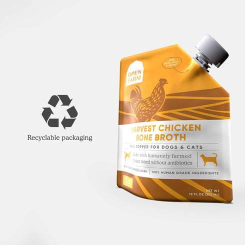 Open Farm Bone Broth, Food Topper for Dogs and Cats, Responsibly Sourced Meat, 12oz (Harvest Chicken)