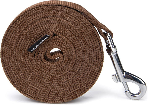 Strong Durable Nylon Dog Training Leash, 1 Inch Wide Traction Rope, 6 ft 10ft 15ft for Small Medium Dogs (Brown)