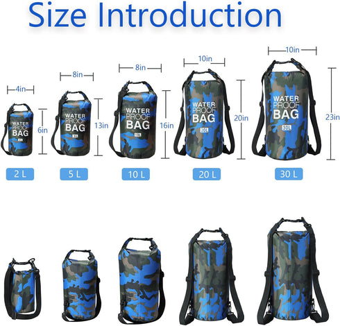 YDYJKI Waterproof Dry Bag Backpack, 2L/5L/10L/20L/30L Floating Roll Top Dry Compression Sack for Kayaking