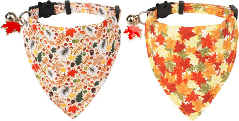 ADOGGYGO Fall Cat Collars with Removable Bandana, Adjustable Autumn Thanksgiving Collar for Cats and Kittens