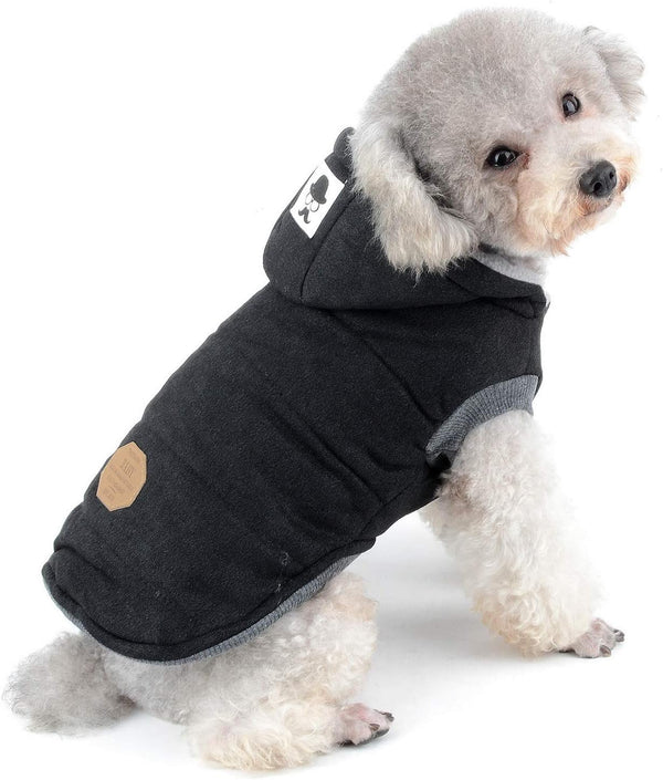 SELMAI Fleece Dog Hoodie Winter Coat for Small Boy Dog Cat Puppy, Black XXL, Hooded Jacket for Chihuahua Yorkie Pet