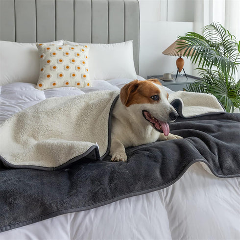 Waterproof Dog Blanket, Reversible 3-Layer Flannel and Sherpa Cover for Bed Couch Sofa, Grey (60"x80")