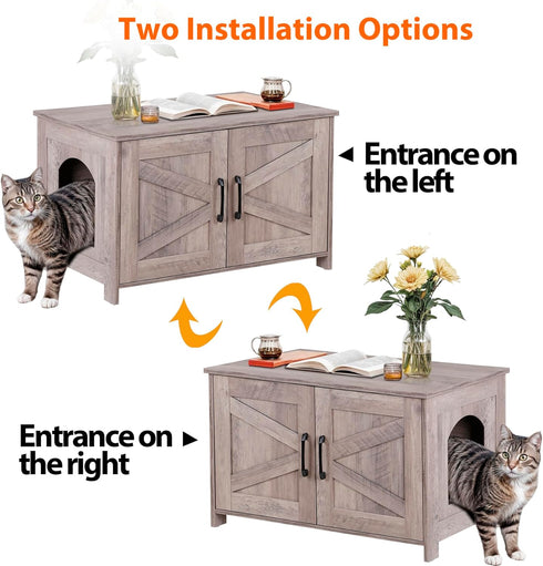 ZENY Cat Litter Box Enclosure, Litter Box Furniture Hidden, Wooden Litter Cabinet with Divider, Farmhouse Style Cat