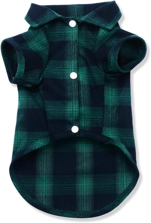 Koneseve Dog Shirt, Pet Plaid T-Shirt for Small Dog Cat, Cozy Halloween, Christmas Costumes (Green; XS)