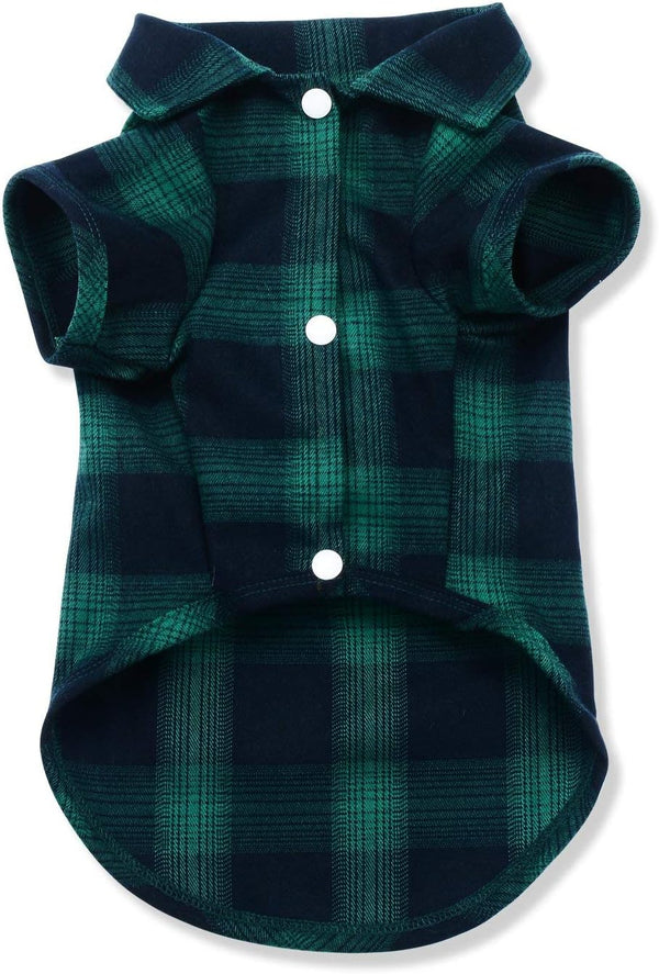 Koneseve Dog Shirt, Pet Plaid T-Shirt for Small Dog Cat, Cozy Halloween, Christmas Costumes (Green; XS)