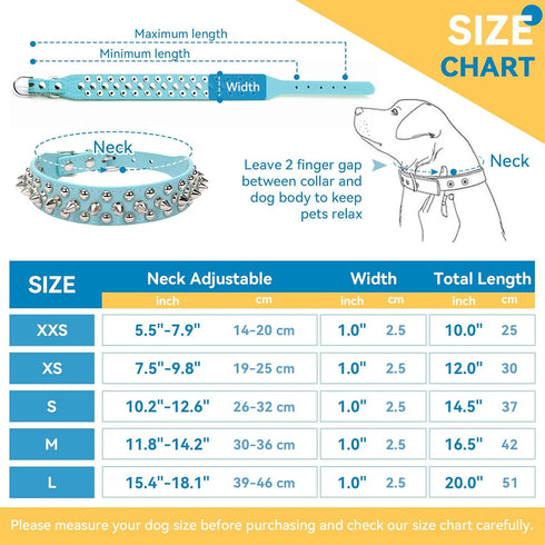 Spiked Dog Collar, Blue Soft PU Leather Funny Mushrooms Rivet Spike Studded Collar for Small Medium Large Dogs Cats