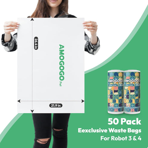 50 4/5/3, 26.4" 21.9" Pcs Waste Bags, Compatible with Litter Robot Heavy Duty Cat Litter Trash Bags, Waterproof, White