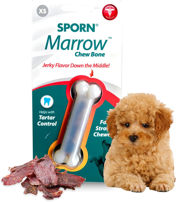 Sporn Durable Marrow Dog Chew Bones for Light Chewers, Jerky Flavor Nylon Toys for Extra Small Dogs, Gluten-Free &