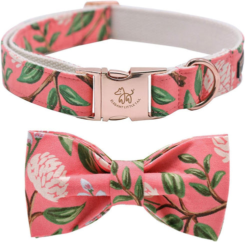 Elegant Dog Collar with Bow, Cotton & Webbing, Adjustable Bowtie Collar for Small Medium Large Dogs