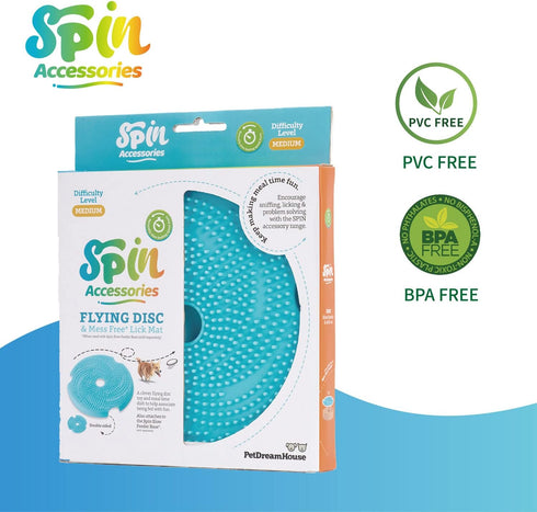 PetDreamHouse Spin Disc Dual Texture Dog Lick Mat, Slow Feeder & Frisbee Dog Toy, Use Standalone or with Spin Bowl