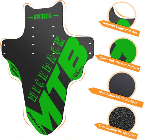 NICEDACK 2 Pieces Mudguards for Mountain Bike, Front and Rear Splash Guard Fit 20-29 Inch Bicycle (Green)