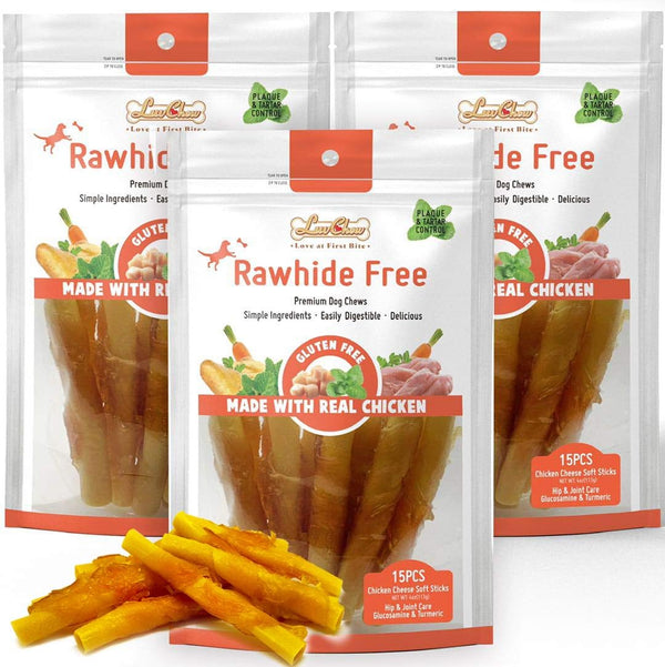 Chicken Wrapped Dog Bone Treat Sticks with Turmeric, Easy to Digest, Non-Rawhide Chew Treats 15pcs/Pack
