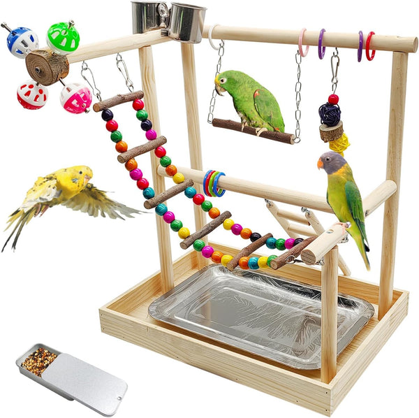 PINVNBY Bird Playground Parrot Playstand Play Gym Cockatiel Wood Bird Toys Birds