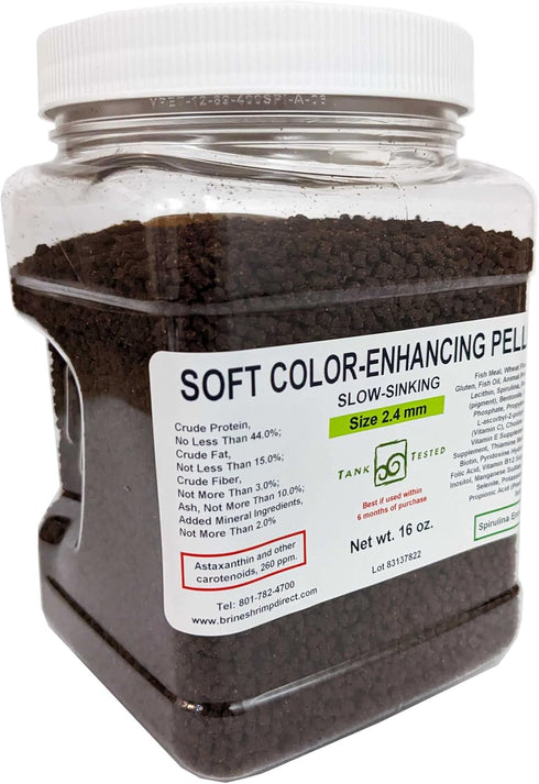 Brine Shrimp Direct Soft Moist Color-Enhancing Sinking Pellet 2.4mm, 16 oz. for