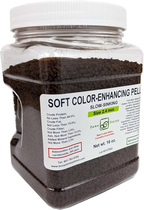 Brine Shrimp Direct Soft Moist Color-Enhancing Sinking Pellet 2.4mm, 16 oz. for