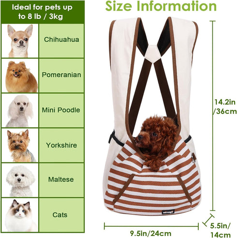 NATUYA Dog Sling Carrier, Adjustable Pet Front Sling Carrier for Small Dogs & Cats, Khaki, 3-8 lb