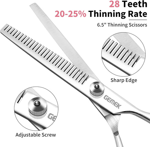 4 1) GEMEK Dog Grooming Scissors with Safety Round Tips Stainless Steel Professional Dog Grooming Kit - Thinning