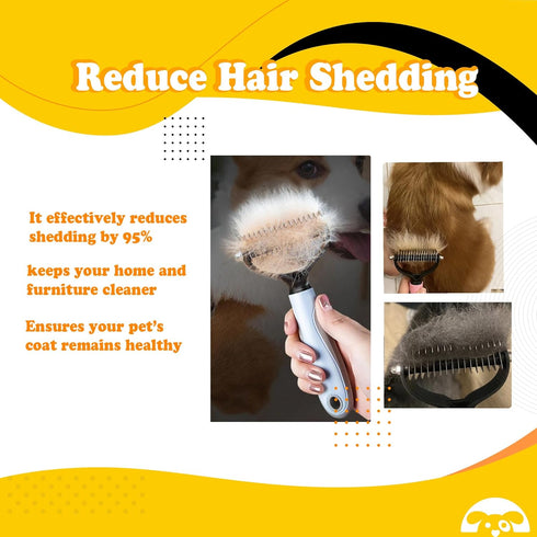 PetnBeyond Undercoat Rake - Double Sided Dematting Brush Tool for Cats and Dogs - Safe Detangler Grooming Brush