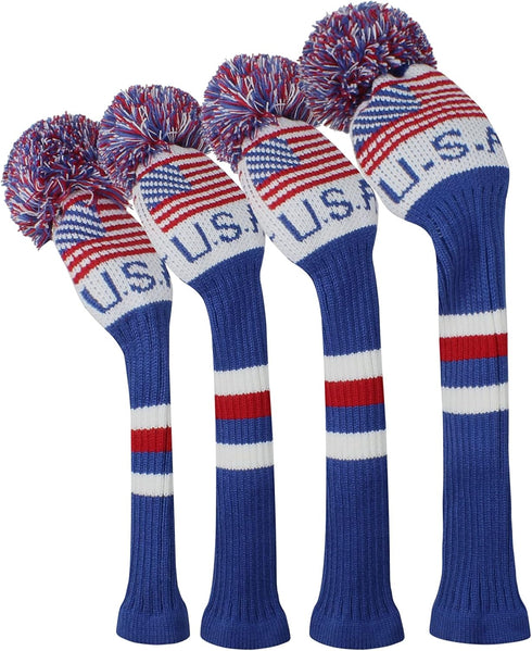 Scott Edward Knit Wood Golf Club Head Covers 4 Pieces Fit Over Driver Fairway Wood Hybrid