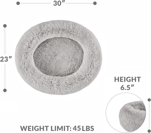 Friends Forever Serena Donut Memory Foam Orthopedic Dog Bed, Soft Faux Fur Oval Couch for Indoor Pets, Grey