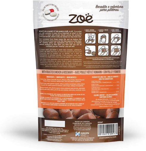 Zoe Zoë Pill Pops for Dogs, Healthy All Natural Dog Treats, Roasted Chicken with Rosemary Recipe, 3.5 oz