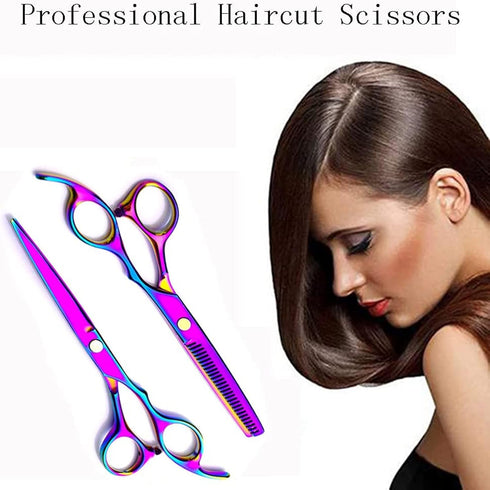 Dog Grooming Scissors Set - Colorful Pet Trimming Scissors Kit, 7 Inch Stainless Steel Shears for Grooming