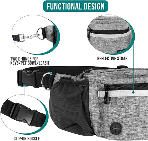 PetAmi Dog Fanny Pack, Treat Pouch for Dog Walking, Training, Built-in Poop Bag Dispenser, Water Bottle Holder