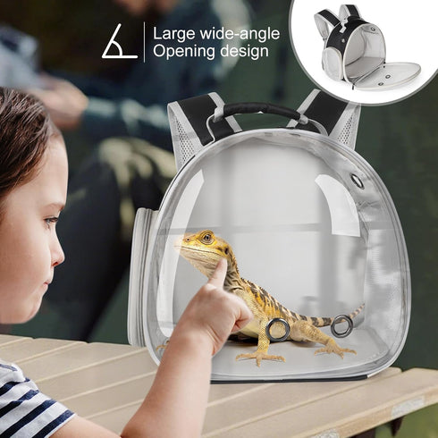 Backpack Set,Lizard Backpack Backpack, Bearded Dragon Travel with Harness and Leash Travel Carrier,Space Capsule Clear