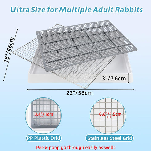 Chinchilla FHTONGE Extra Large Rabbit Litter Box with Large Steel Grid Holes, Bunny Potty Trainer Tray for Cage