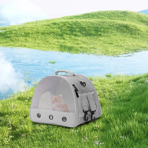 Guinea Pig Carrier Backpack, Clear Bubble Window for Guinea Pig, Bunny, Rat, Bird (Grey, Upgraded Mesh)
