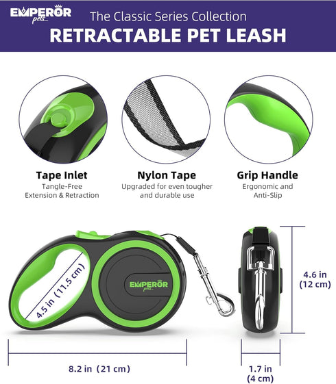 Emperor Pets 16 Feet Retractable Dog Leash for Large Dogs, Up to 110lbs, Heavy Duty Leash, GN16