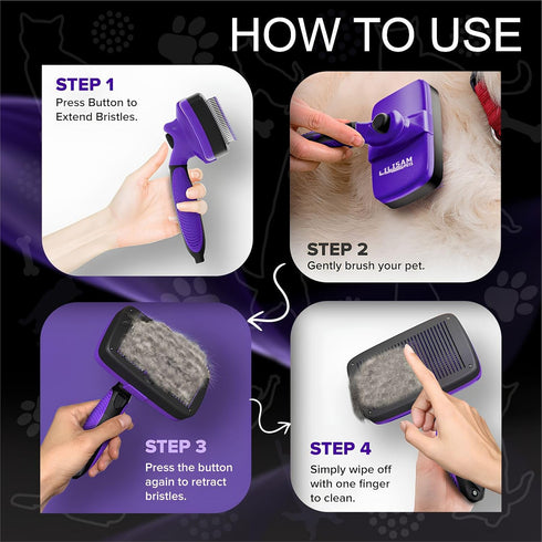 LILISAM Pet Self Cleaning Slicker Brush and Grooming Comb - Gently Removes Loose Hair, Tangles, and Dirt - Skin