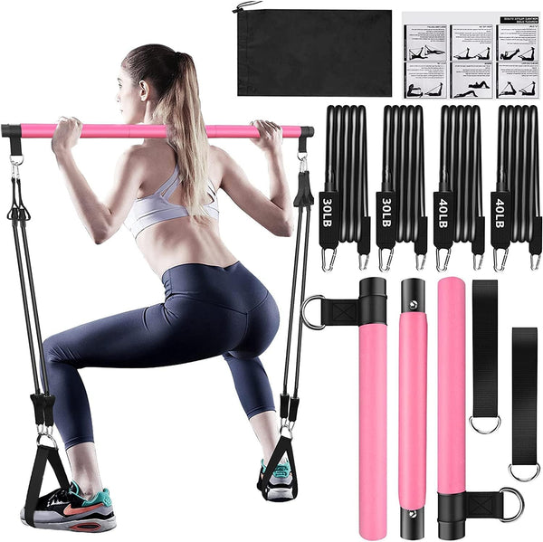 Pilates Bar Kit with Resistance Bands, Stackable Bands Workout Equipment for Home Gym