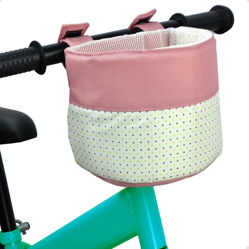 Kids Bike Basket, Soft Doll Bike Seat, Girls Bicycle Basket for Toy Doll Storage, Pink Patchwork White