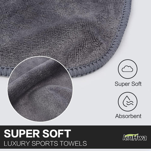 KinHwa Gym Towels for Sweat - Absorbent Microfiber Sports Towel, Perfect Size for Workouts, 3 Pack (Gray, 16"x31")