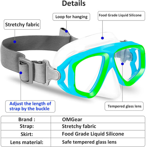 OMGear Kids Swim Goggles with Nose Cover, Fabric Strap Dive Snorkel Mask for Children (4-16)