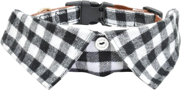Cotton Dog Collar with Bowtie, Comfortable Adjustable Lapel Design for Small Medium Large Pets (Black White, L 14-22in)